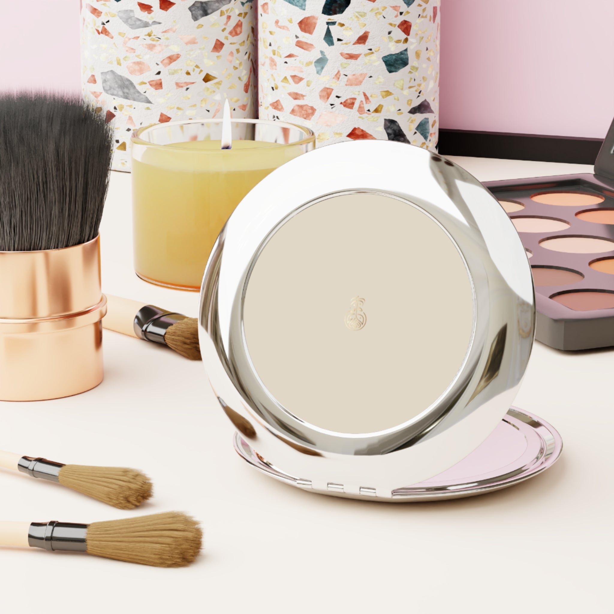 Compact Mirror with Stylish Metal Finish Cashmere Cream